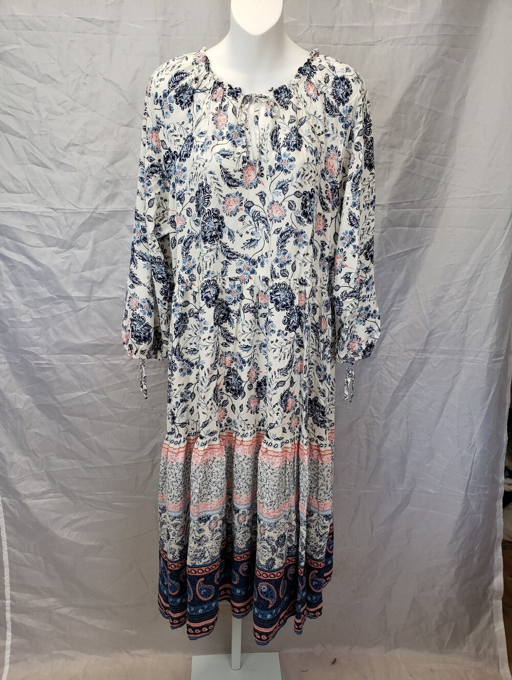 Old Navy Mixed-Print Tie-Neck Midi Swing Dress Size XL